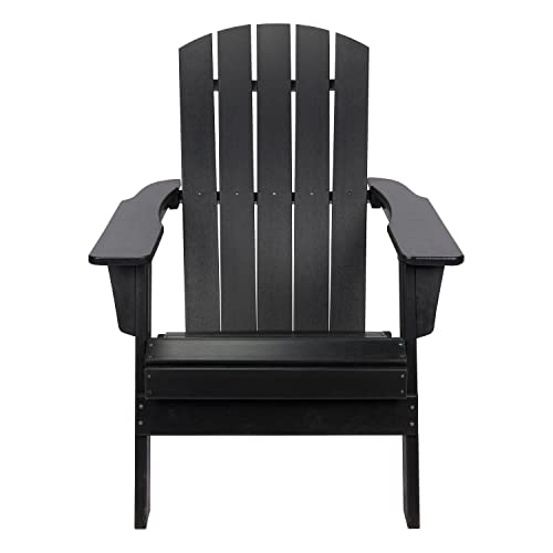 Shine Company Seaside Outdoor Weatherproof Folding Adirondack Chair, Black Shine Company