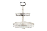 Creative Co-op EC0125 Distressed Wood 2-Tier Tray with Metal Handle, Cream Creative Co-Op