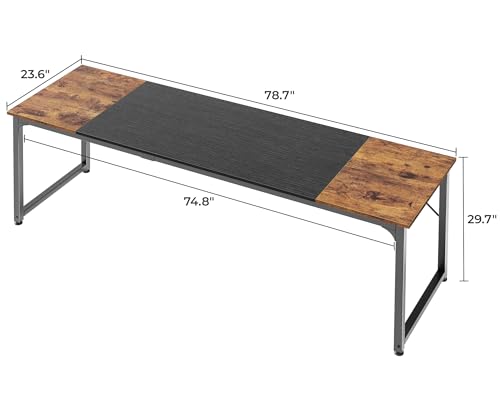 Huuger Computer Desk, 80 Inch Office Desk, Gaming Desk with Storage, Writing Desk Work Desk for Home Office, Study, Long Simple Desk, Large Legroom, Metal Frame, Rustic Brown and Black Huuger