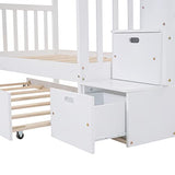 Twin over Full Bunk Bed with Trundle, Wood Bunk Bed with Storage Cabinet and Drawers, Convertible Bunk Beds Twin over Full Size Split into 3 Beds for Kids, Teens, Adults, Noise-reduced, White Harper & Bright Designs