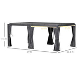 Outsunny 12' x 19' Louvered Pergola Hardtop Gazebo with Adjustable Aluminum Roof and Frame, Outdoor Pergola with Curtains and Netting, for Garden, Lawn, Backyard, and Deck, Dark Gray Outsunny