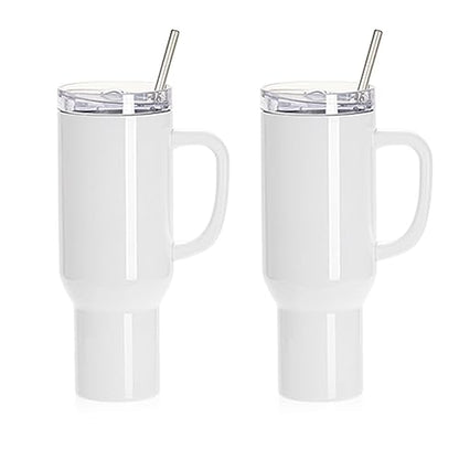 PYD Life 40 OZ Sublimation Tumblers with Handle Blanks White with Lid and Stainless Straw for Tumbler Heat Press Sublimation Oven Printing 2 Pack - WoodArtSupply