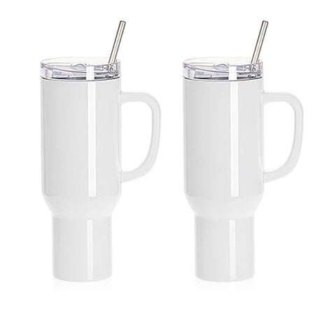 PYD Life 40 OZ Sublimation Tumblers with Handle Blanks White with Lid and Stainless Straw for Tumbler Heat Press Sublimation Oven Printing 2 Pack PYD Life
