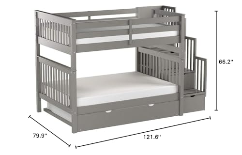 Bedz King Stairway Bunk Beds Full over Full with 4 Drawers in the Steps and a Full Trundle, Gray Bedz King