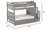 Bedz King Stairway Bunk Beds Full over Full with 4 Drawers in the Steps and a Full Trundle, Gray Bedz King