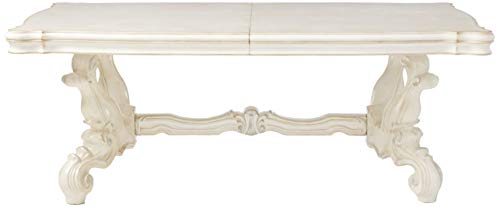 Acme Versailles Rectangular Wooden Dining Table with 2 Leaves in Bone White - WoodArtSupply