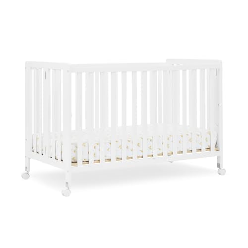 Simmons Kids Aria Full Size Portable Folding Crib - Greenguard Gold Certified, Bianca White