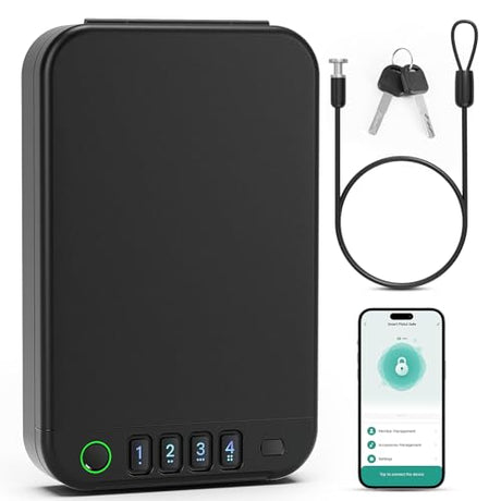 XGUNXBOX Gun Safe, Biometric gun safe for handgun, Portable Car Pistol Gun Safe Pistol with Keys Keypad and APP Control Hand Gun Lock Box, small safe for Home Bedside Car Wild camping XGUNXBOX
