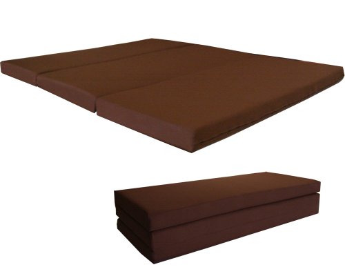 D&D Futon Furniture Queen Brown Shikibuton Trifold Foam Beds 80 x 60 x 4, Folding Foam Bed Ottoman Bench Topper Cushion for Sleepover Guest D&D Futon Furniture