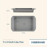 Farberware Nonstick Bakeware Baking Pan / Nonstick Cake Pan, Rectangle - 9 Inch x 13 Inch, Gray Farberware