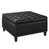 FiveWillowise Square Leather Ottoman with Storage, Faux Leather Coffee Table Ottoman with Lift Top, Large Upholstered Footrest Stool Toy Box Storage for Bedroom Living Room, Black FiveWillowise