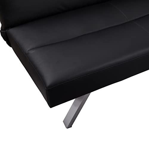 Naomi Home Zoe Futon Sofa Bed, Black Faux Leather, 3-Position Convertible, Space-Saving, 68.9" W Naomi Home