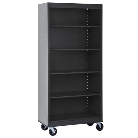 Sandusky Lee BM40361872-09 Mobile Bookcase with 4 Adjustable Shelves, Steel Rolling Bookshelf Storage Cabinet, 78"H, Black Sandusky