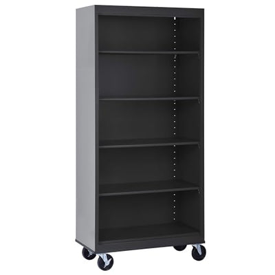 Sandusky Lee BM40361872-09 Mobile Bookcase with 4 Adjustable Shelves, Steel Rolling Bookshelf Storage Cabinet, 78"H, Black
