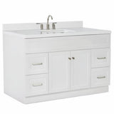 ARIEL Hamlet 55" White Bathroom Vanity with Sink, 1.5" Edge Pure White Quartz Countertop & Backsplash, Rectangular Sink, 2 Soft Closing Doors, 4 Full Extension Dovetail Drawers, Built in Toe Kick ARIEL