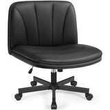 HeroSet Criss Cross Chair with Wheels,Comfy Wide Vanity Chair,Scratch-Resistant Leather Cross Legged Desk Chair,Height Adjustable Computer Office Desk Chairs HeroSet