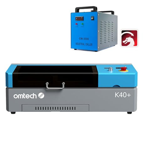 OMTech K40+ CO2 Laser Engraver with LightBurn and CW-3000 Water Chiller, 8"x12" 45W Desktop Laser Engraving Machine for Home Use, LaserGRBL LightBurn Compatible, Adjustable Laser Head Air Assist OMTech