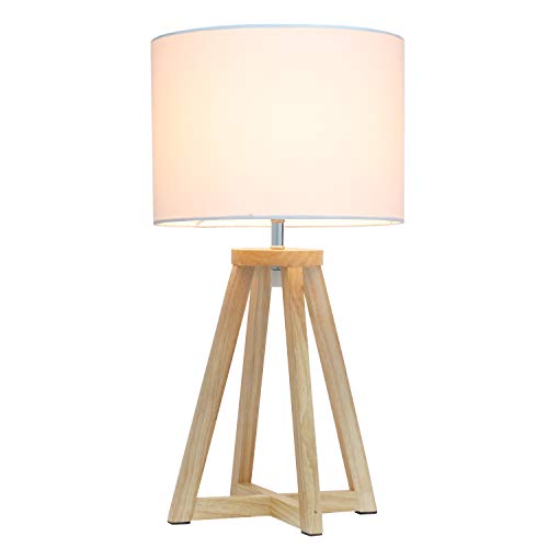 Simple Designs LT1069-NWH Interlocked Triangular Natural Wood Table Lamp with White Fabric Shade Simple Designs