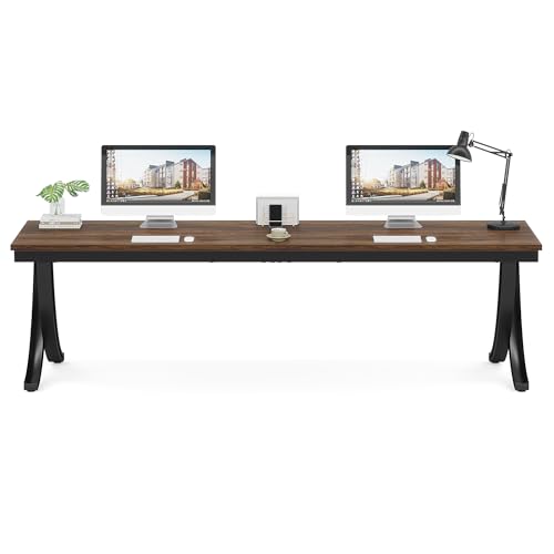 LITTLE TREE 2 Person Computer Desk,78.7-Inch Extra Long Desk,Large Double Writing Desk for Home Office Stidy, Black Rustic Brown - WoodArtSupply