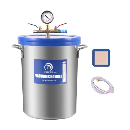 P PBAUTOS 9 Gallon Vacuum Chamber with Two Rubber Seals, Tempered Glass Lid Stainless Steel Degassing Chamber, for Resin Casting, Degassing Silicones and Essential Oils, Perfect for Stabilizing Wood P PBAUTOS
