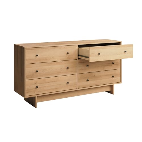 Prepac Finnley 6-Drawer Dresser in Natural Oak, Dresser for Bedroom, Extra-Wide Chest of Drawers with Storage, Modern Clothing Organizer for Home, Bedroom, Living Room, 16" D x 61" W x 31" H Prepac