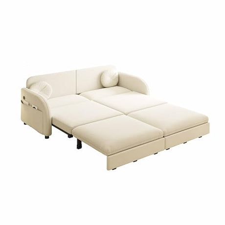 LuxyHoom 65.4'' Pull Out Couch Bed Queen Size, Chenille Sleeper Sofa Daybed, 3 in 1 Convertible Couches, Futon Sofa with 2 Pillows, Storage Pockets, USB, Loveseat for Small Spaces, Living Room, Beige LuxyHoom