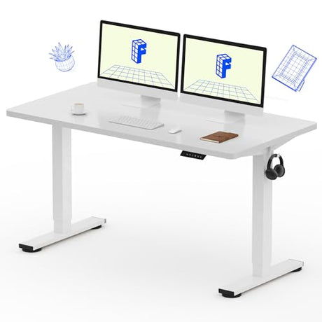FLEXISPOT EN1 One-Piece Standing Desk with 1-Inch Thick Seamless Desktop, 55"x28" Electric Height Adjustable Desk for Home Office, Multi-Monitor Setups & Easy Assembly, White FLEXISPOT