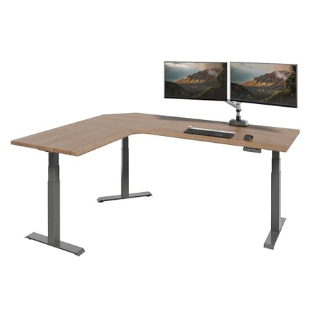 Vari ComfortEdge 80x60 L-Shape Electric Standing Desk – Height Adjustable Sit-Stand VariDesk for Corner Office with Reversible Left/Right Design + Walnut Top/Slate Legs (Ships in 3 Boxes) Vari