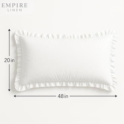 Empire Linen | Ruffled Body Pillowcase | Cotton Satin Weave, Soft & Breathable | Hidden Zipper Closure | Decorative Pillow Sham with Single Layer Ruffles | White Body Pillow Cover (20x48, White) Empire Linens