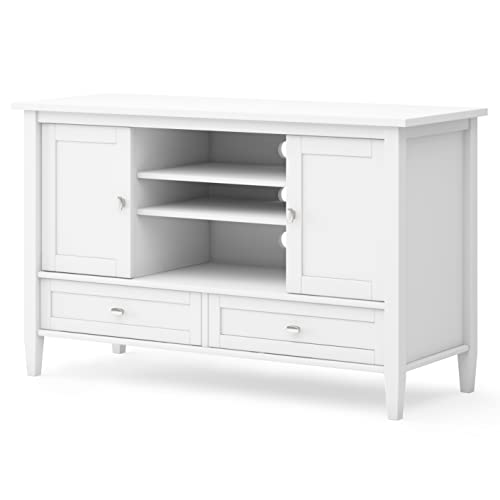 SIMPLIHOME Warm Shaker SOLID WOOD Universal TV Media Stand, 47 inch Wide, Transitional, Living Room Entertainment Center, Storage Cabinet, for Flat Screen TVs up to 55 inches in White SIMPLIHOME