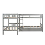 L-Shaped Quad Bunk Bed, Four Bunk Bed Twin Over Twin with Angle Ladder,Wooden Corner 4 Bed Bunk Bed Compatible with, Teens, Adults, No Box Spring Needed (Twin, Grey) ，Queen Bed TMAXX