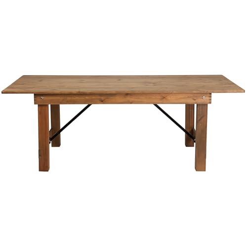 Flash Furniture Hercules Series 7' x 40" Rustic Solid Pine Folding Dining Table, Rectangular Antique Farmhouse Dining and Event Extension Table - WoodArtSupply