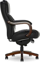 La-Z-Boy Delano Big & Tall Executive Office Chair, High Back Ergonomic Lumbar Support, Bonded Leather, Black with Mahogany Wood Finish La-Z-Boy