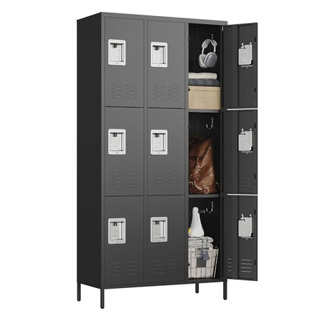 Letaya Metal Lockers for Employees-9 Door Storage Locker with Shelves and Lockable Steel Cabinet for School,Gym,Office,Staff(Black, 9 Door) Letaya