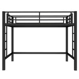 Full Size Metal Loft Bed with Safety Guardrails & Dual-Side Ladders for Kids Teens Adults,Heavy Duty Metal Loft Bed Frame with Sturdy Steel Slats & Large Under-Bed Space for Student Bedroom Dorm,Black FUvellamo