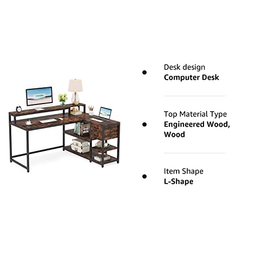 Tribesigns Rustic L Shaped Desk with Drawers and Shelves for Home Office - WoodArtSupply