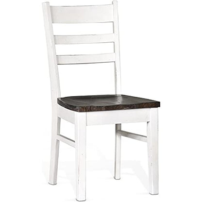 Pemberly Row 18" Wood Dining Room Ladderback Chair with Wood Legs for Kitchen, Modern Restaurant Chairs in Off White and Dark Brown - WoodArtSupply