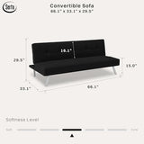 Serta® Rane Futon Sofa Bed 66.1", 3-in-1 Convertible Couch Sleeper for Small Spaces, Tufted Back, Twin Size Guest Bed, Black Woven Fabric Serta