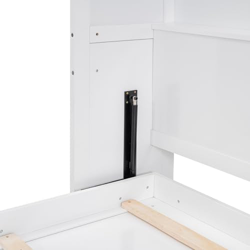 Merax Queen Size Murphy Bed, Wood Queen Murphy Hidden Wall Bed with Shelves for Home Office or Small Room, No Box Spring Needed, White Merax