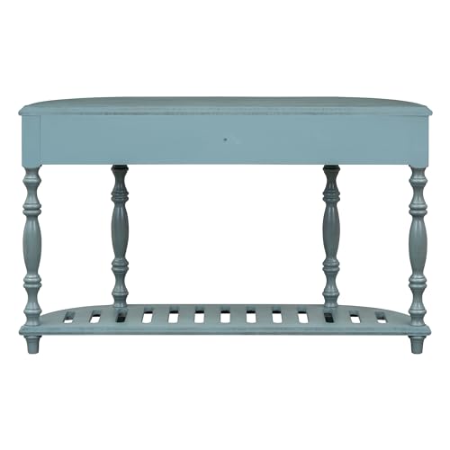 Knocbel Vintage Entry 4-Drawer Console Table with Open Slatted Shelf, Entryway Hallway Foyer Sofa Table with Legs, 52" W x 13" D x 32" H (Antique Blue) Knocbel