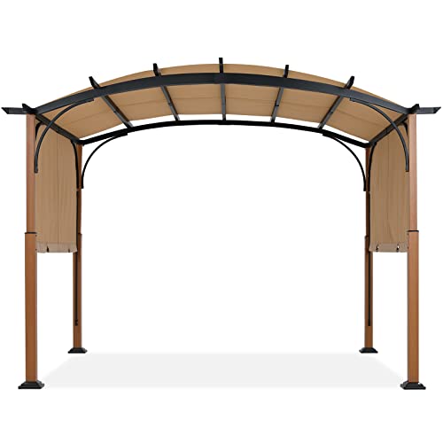 MASTERCANOPY 10' X 12' Outdoor Retractable Pergola with Sun Shade Canopy Patio Metal Garden Pergola,Beige - WoodArtSupply