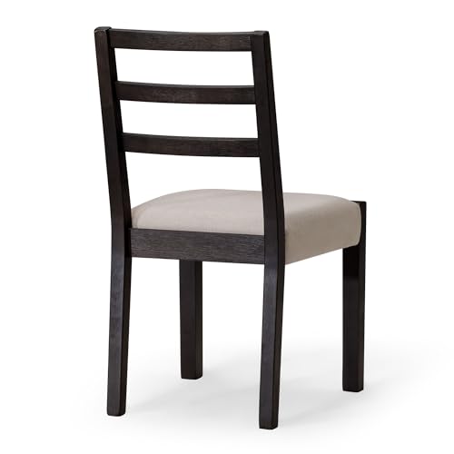 Maven Lane Willow Rustic Wooden Armless Kitchen Dining Chair in Weathered Black Finish with Padded Dove Weave Fabric Upholstered Seat, Set of 4 Maven Lane