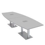 SKUTCHI DESIGNS INC. 10-Person Boat Shaped Modular Conference Table with Power and Data | Harmony Series | 10' Meeting Room Table | Scratch-Resistant Laminate | Square Metal Bases & Light Gray SKUTCHI DESIGNS INC.