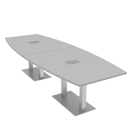 SKUTCHI DESIGNS INC. 10-Person Boat Shaped Modular Conference Table with Power and Data | Harmony Series | 10' Meeting Room Table | Scratch-Resistant Laminate | Square Metal Bases & Light Gray SKUTCHI DESIGNS INC.