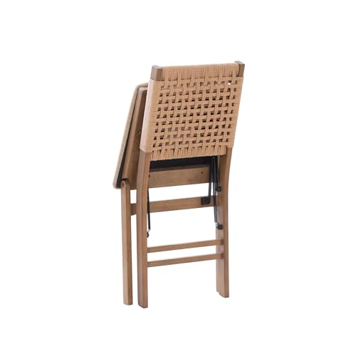 Linon Bennett Natural Folding Chair with Woven Rope Back and Linen Upholstered Seat Set of 2 - WoodArtSupply