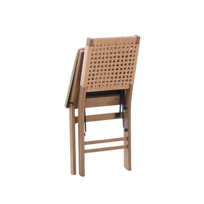 Linon Bennett Natural Folding Chair with Woven Rope Back and Linen Upholstered Seat Set of 2 - WoodArtSupply