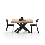 Mobili Fiver, Emma 140 Extendable Dining Table, Rustic Oak with Black Crossed Legs, Laminate-Finished/Iron, Made in Italy Mobili Fiver