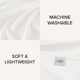 UGG Hedi Twin XL Sheet Set 3-Piece Luxury Cooling Sheets Deep Pockets Premium Bedding with 1 Pillow Sham Hypoallergenic Machine Washable Soft Lightweight Bed Set for Dorm or Kids Bed, Twin XL, White UGG