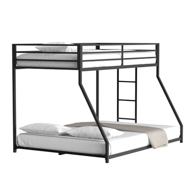 CFTEL Bunk Beds Twin Over Full Size, Metal Bunk Bed with Removable Ladder&Reinforced Guardrails for Kids&Adult, Bed Frame Twin Size (Black)