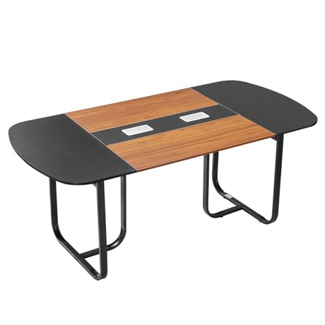 VEVOR Conference Table, 6 ft Oval Office Meeting Table for 6-8 Person, Modern Seminar Desk with Metal Legs, Large Meeting Desk for Office, Boardroom, Conference Room, Easy Assembly, Black & Brown VEVOR
